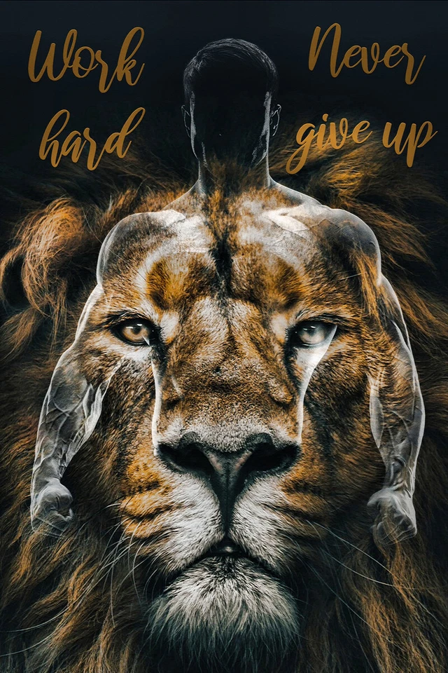 LEINWAND BILD ER XXL BODYBUILDING LÖWE LÖWENKOPF TATTOO ABSTRAKT WAND POSTER - Bild 2 von 4