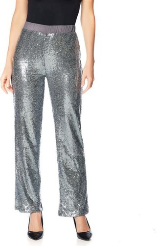 Joan Boyce Sequin Mesh Flare Leg Pant GUN METAL XL NEW 624-575 653468530574  | eBay