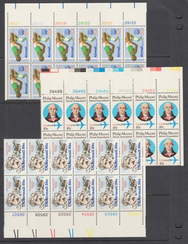 US Sc C97, C98, C100 MNH Plattenblöcke 12 Stück. Luftpostausgaben 1979-80, kplt Sätze