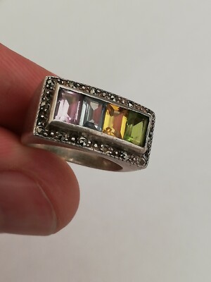 Art Deco Ring aus massivem Silber, Markasit und bunten Steinen zum Identifizieren