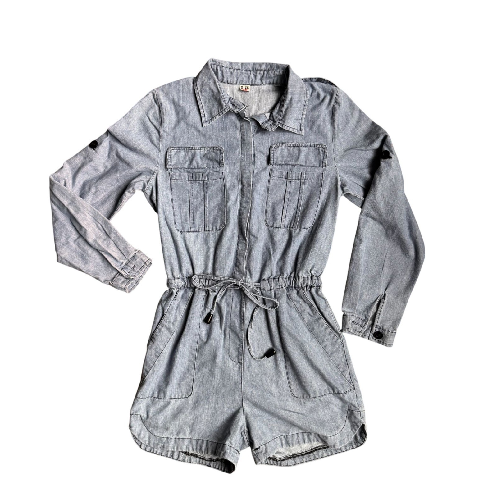 Vtg Denim Jumpsuit Romper Womens XS Button One Piece Shorts Cowgirl Western