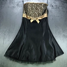 Vtg Gunne Sax Jessica McClintock Strapless Prom Dress 7 Black & Gold Satin Lace
