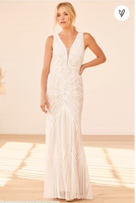 White Sequin Dress Lulu's NWT Maxi Formal Art Deco Style | eBay