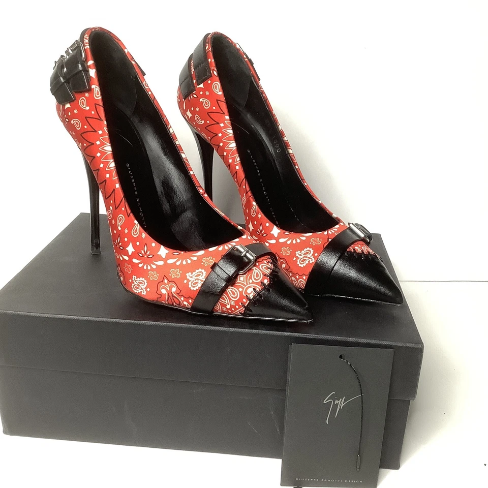 Zapatos de salón Giuseppe Zanotti rojo floral satinado y cuero talla 38,5 Foto 4 de 4
