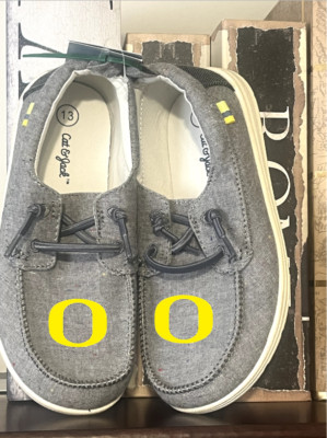 Oregon Ducks College NCAA Logo Shoes Men's 13 Gray Cat & Jack Lace Up Comfort