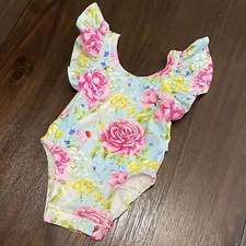 Posh Peanut Sadie Ruffle One Piece Swimsuit Floral Print Size 6-12 Months