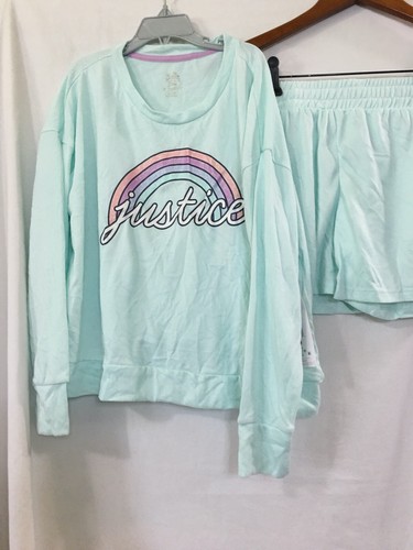 New Justice Girls Rainbow Fleece Long Sleeve Top & Short 2 Pc Pajama Set U pick - Picture 2 of 4