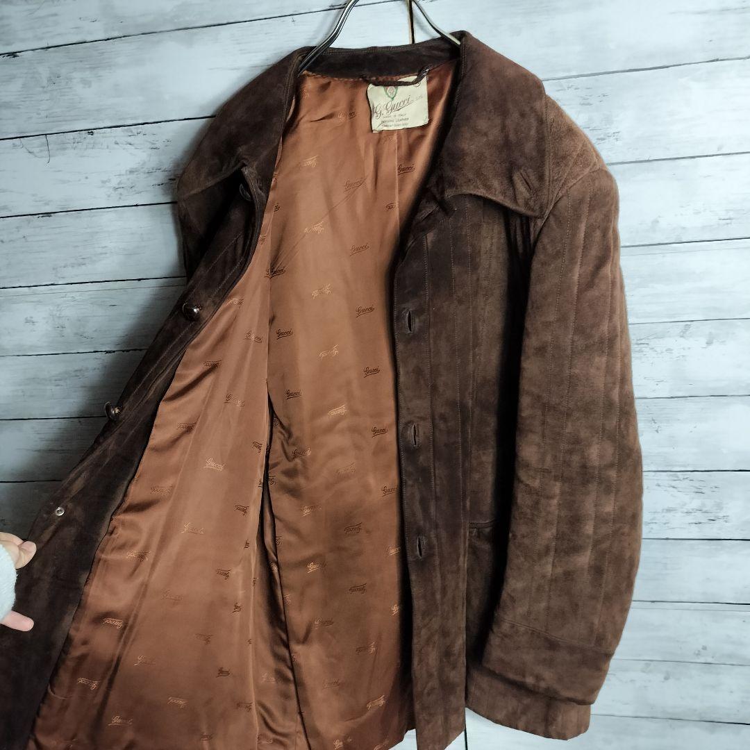 Old GUCCI Jacket Half Coat Genuine Leather 70's Brown Size