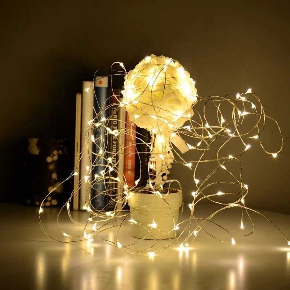 4-8Pack 20 LED 6.6ft Battery Operated Mini LED Copper Wire String Fairy Lights - Image 2 of 4