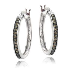 925 Silver 1/4ct Champagne Diamond 20mm Hoop Earrings