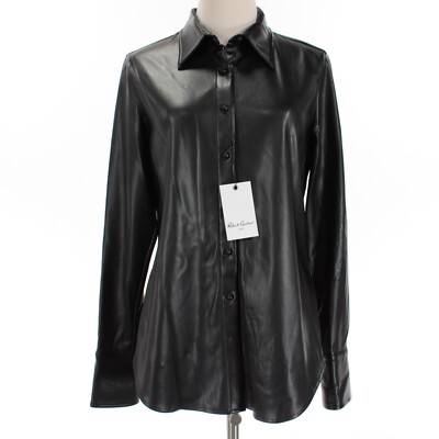 Robert Graham NWT Jena Coated Faux Leather Button Down Top Size L in Black