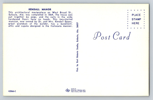 Postcard Kendall Manor West Broad Street Eufaula Alabama Chrome Unposted - Picture 2 of 2