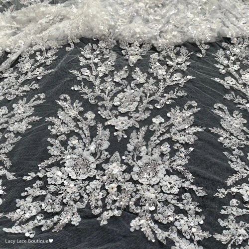 OFF WHITE Abito da sposa tessuto pizzo africano abiti cucito pizzo bianco sporco paillettes e perline