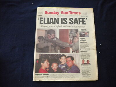 #ad #ad 2000 APRIL 23 CHICAGO SUN TIMES NEWSPAPER ELIAN GONZALEZ IS SAFE NP 5938 $30.00