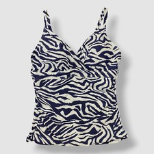 Anne Cole Women's Blue White Zebra Twist Tankini Top Swimwear Size 34C/36B