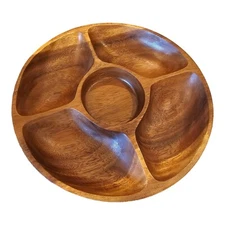 Chip and Dip Tray Acacia Wood Large Serving Heavy Appetizers MCM