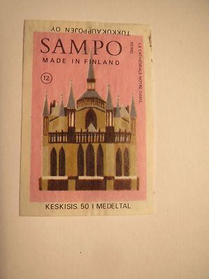 Sampo - Made in Finland - La Cathédrale Notre Dame / Streichholzetikett