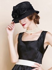 Black Sinamay Hats For Women Kentucky Derby Hat Elegant Church Flower Fedoras
