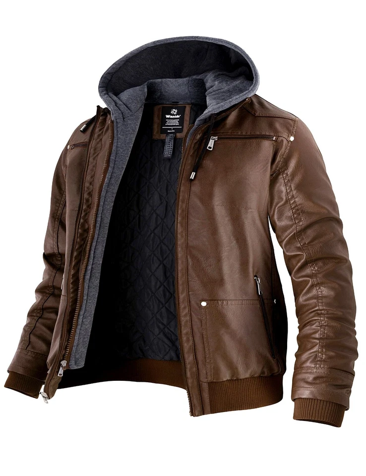 Wantdo Men's Big and Tall PU Faux Leather Jacket Zip Up Motorcycle Bomer Jacket - Image 2 of 4