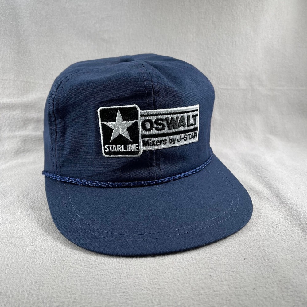 K-Products Hat Men Blue Made in USA Leather Strapback Starline Oswalt