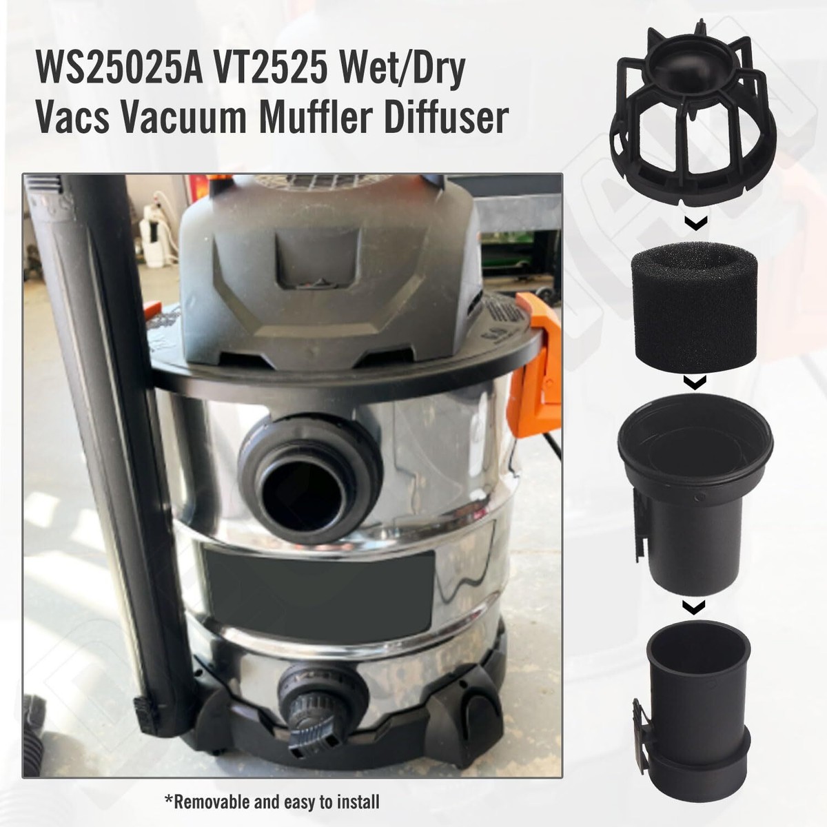 Diffusore Per Aspirapolvere Wet/Dry WS25025A - Riduce Il Rumore, Attacco Da 2-1/2 Pollici, Per Modelli WD E RV - 2