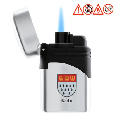 ATOMIC Sturmfeuerzeug " KÖLN " blaue Jet Flame Flamme Gas Feuerzeug nachfüllbar