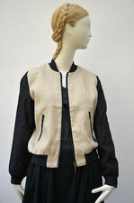 Size L Linen & Canvas Black & Beige Bomber Jacket