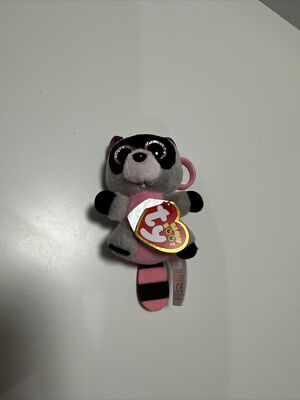 TY BEANIE BOO ~ ROCCO ~ Pink & Gray Raccoon ~ clip ~ DOB:2/27~ MWMT ...
