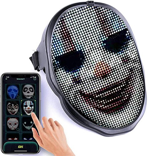 Máscara facial programable LED control de aplicación HALLOWEEN cambio máscara recargable - Imagen 2 de 12