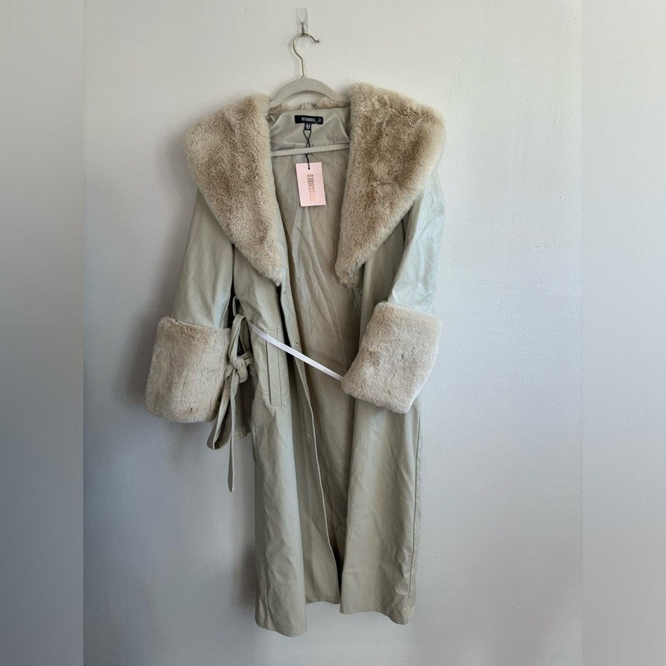 NWT Misguided 6 Faux Fur Leather Cream Long Jacket eBay