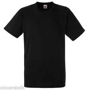 FRUIT OF THE LOOM PLAIN BLACK T SHIRT 100% COTTON TEE - SIZES S M L XL ...