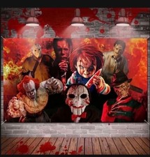 Halloween Horror Backdrop Banner Decorations, Fabric Scary Birthday Party