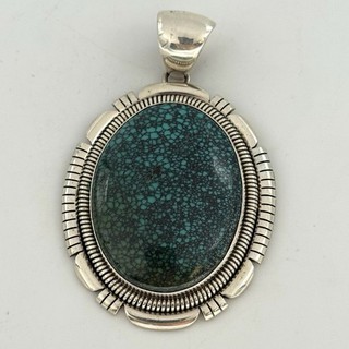 M.L.B. Navajo Sterling Silver Nevada Bisbee Turquoise Statement Pendant