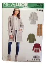 New Look Sewing Pattern 6536 Collarless Jackets or Vest Sz 6-24 New Uncut FF