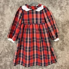 Vintage Bryan Red Tartan Plaid Dress Scallop Peter Pan Collar Christmas Girls 6X