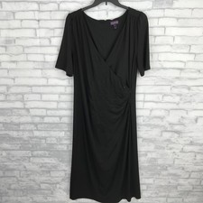Long Tall Sally Dress US 16 Black Ruched Front Faux Wrap Jersey Stretch Midi