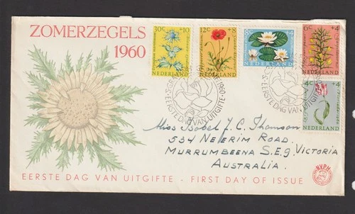 NETHERLANDS 1960 FDC FLOWERS ZOMERZEGELS ADDRESSED TO AUSTRALIA
