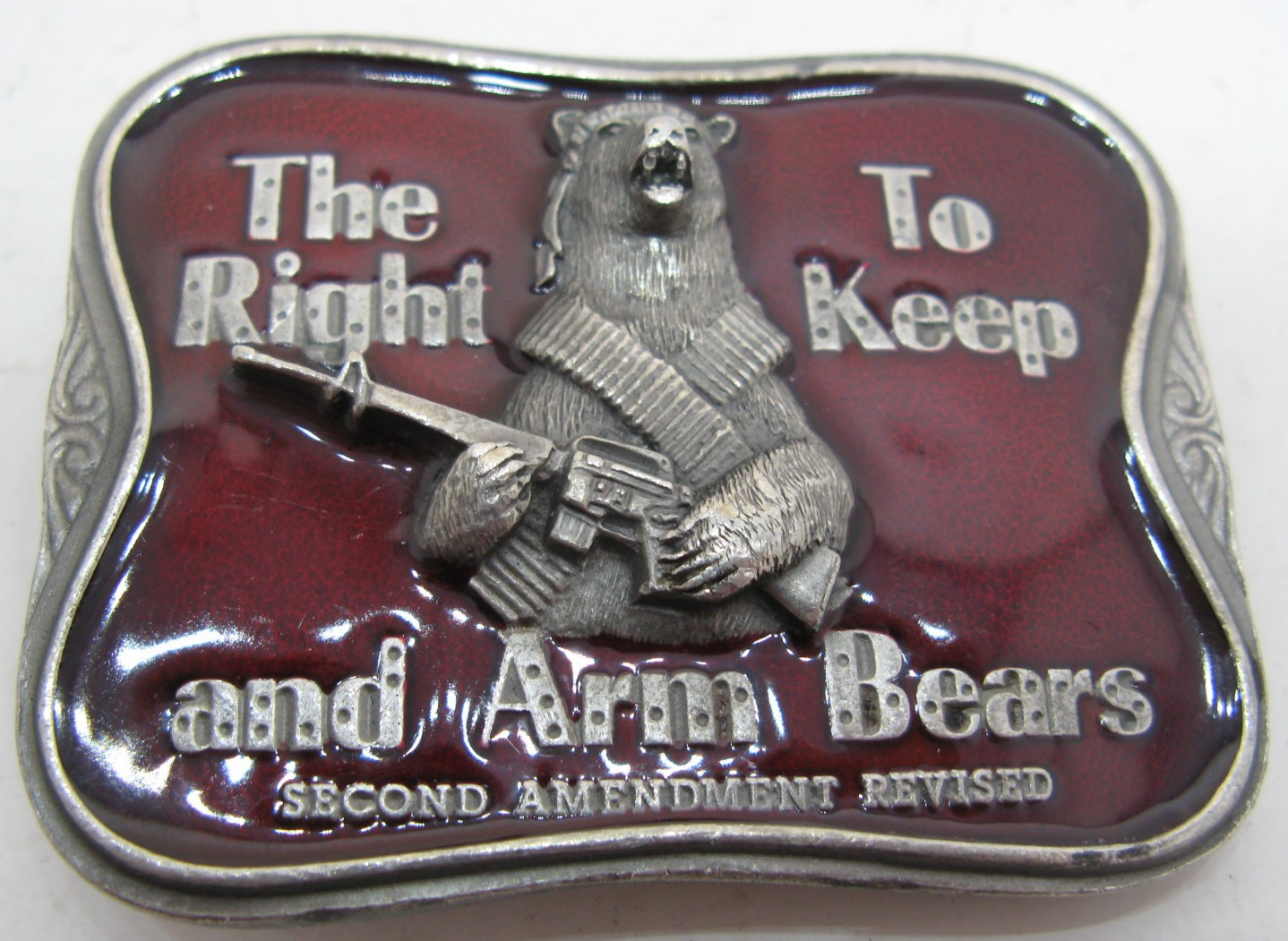 The Right To Keep and Arm Bears - Red Enamel Belt Buckle - Bergamot Brass Works