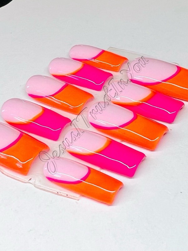 NEON FRENCH - REGULAR  SQUARE- HARD GEL PRESS ON NAILS 💅