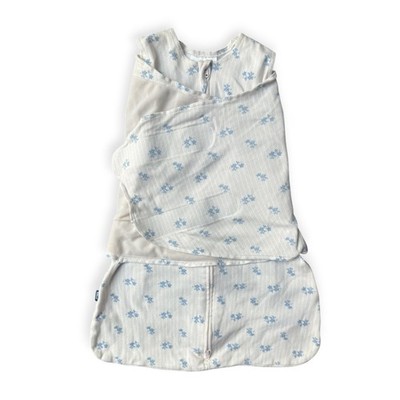 Halo SleepSack Swaddle Newborn 0-3M Cream Blue Floral Pointelle Cotton Wrap