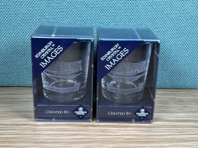 Paar verpackte Edinburgh Kristallbilder BUCKINGHAM PALACE Glas Becher Royalty