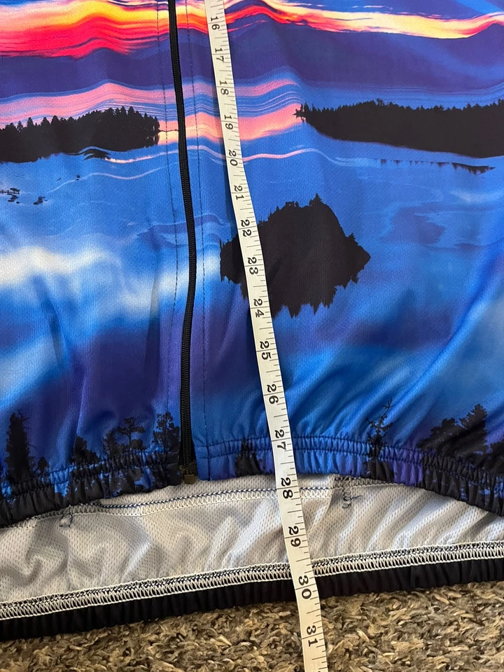 Camiseta deportiva de ciclismo Pace de colección para adultos con cremallera completa azul colorida manga corta Lake Tahoe Foto 4 de 4