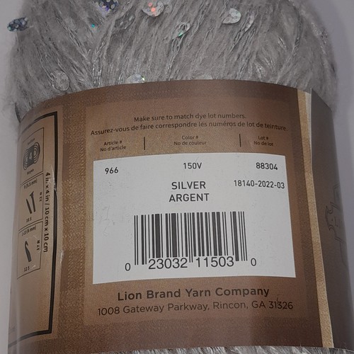 Lion Brand North Pole Sequined Yarn Silver 164 Yard Skein Acrylic Polyester - Picture 3 of 4
