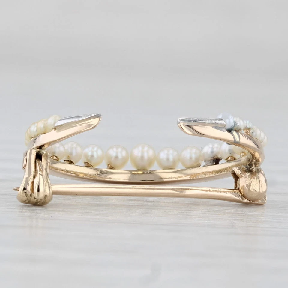 Broche Vintage Semilla Perla Media Luna Prendedor Oro Amarillo 14k Foto 4 de 4