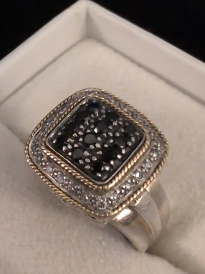 Sujetador EFFY NY Talla 7 Grueso Grueso Diamante Negro/Blanco Moldeado Oro 18k SS Vintage Foto 3 de 4