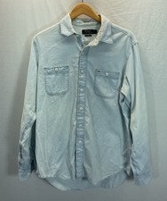 Vtg Polo Ralph Lauren Indigo Chambray Western Shirt Mens L Denim Workwear Logo