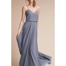 Jenny Yoo Chiffon Dress Evening Gown Size 4 Stormy Gray Blue Bridesmaid Wedding