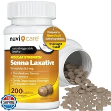 NUVICARE Senna Laxative Tablets 8.6 mg – Natural Senna Leaf Laxative for Occa