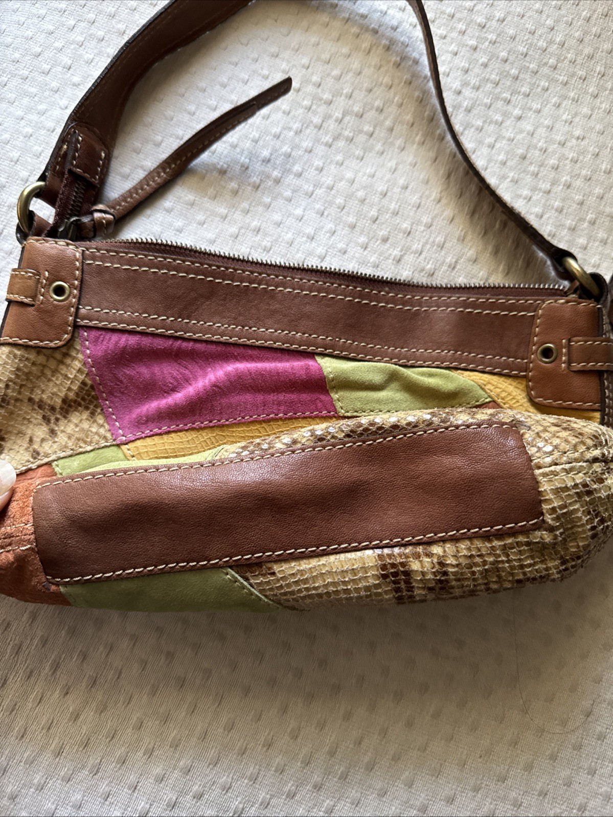 Fossil Patchwork Leather Suede Multicolor Shoulde… - image 3