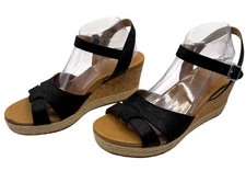 UGG Shoes Women 11 Black Leather Ankle Strap Platform Cloverdale Wedge Sandal